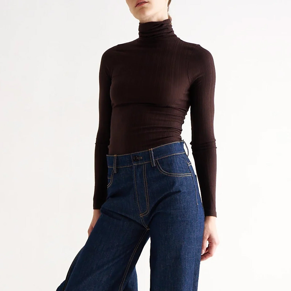 Rib Turtleneck in Cocoa