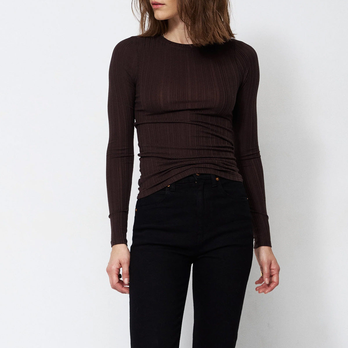 Long Rib Tee in Cocoa