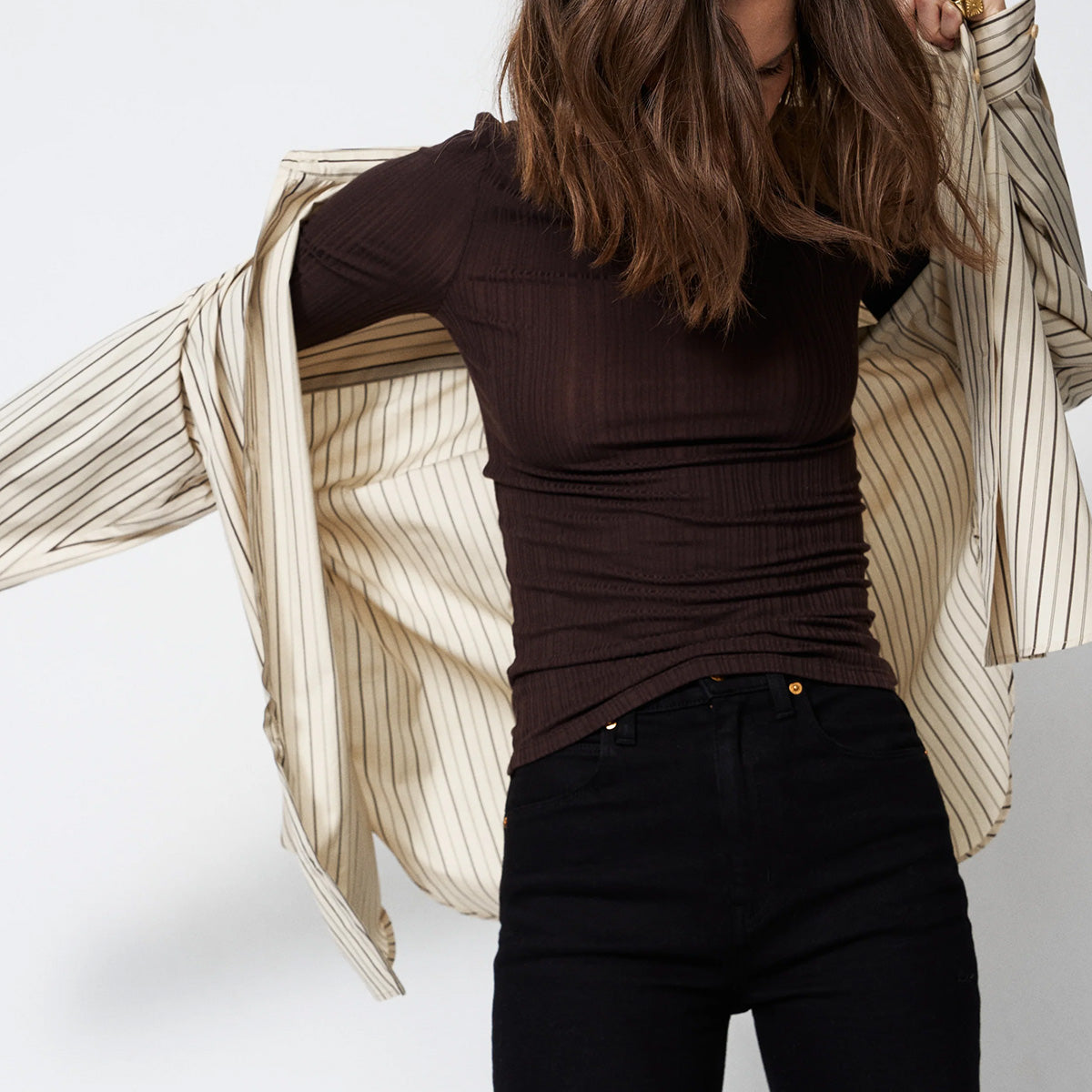 Long Rib Tee in Cocoa