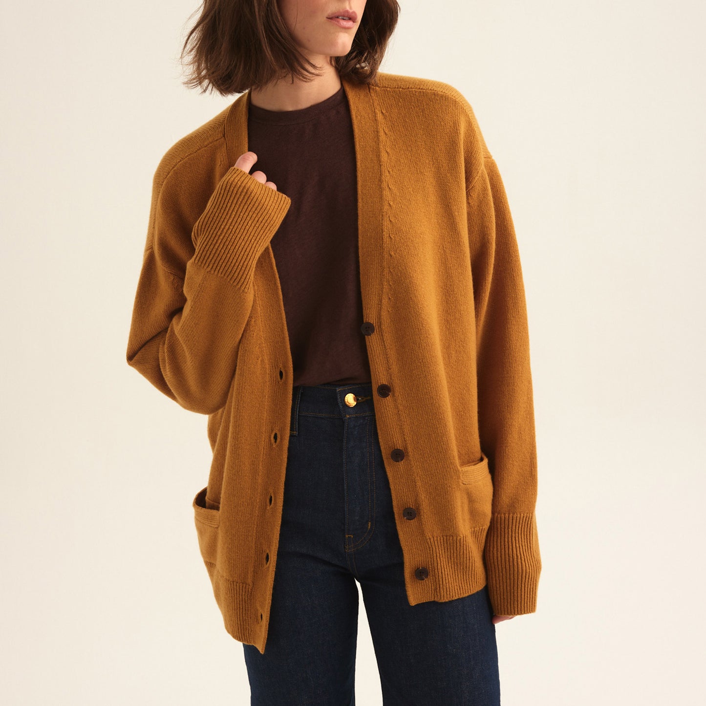 Welt Pocket Cardigan in Gold
