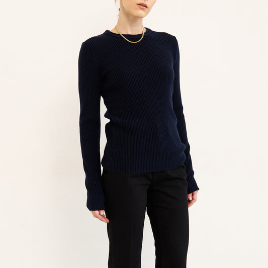 Rib Slim Sweater in Navy