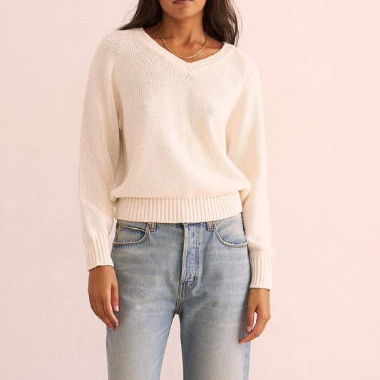 The V Fave Sweater in Ecru