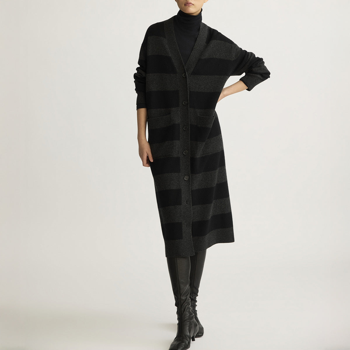 Lorimer Cardigan in Charcoal Stripe