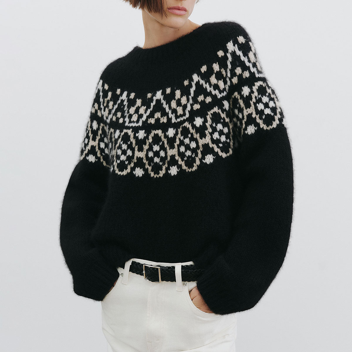 Chrissy Cashmere Sweater in Black Fair Isle