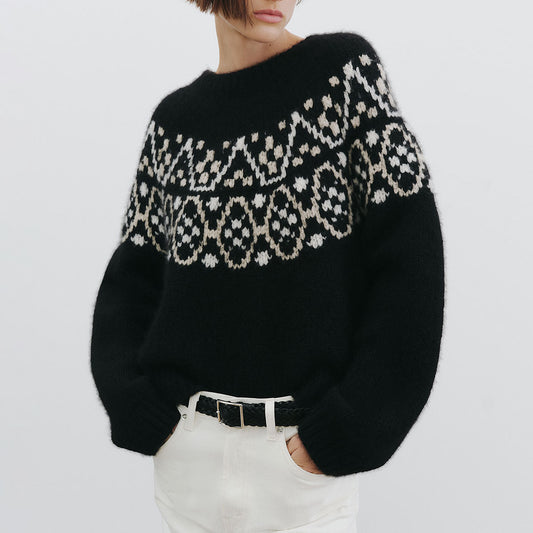 Chrissy Cashmere Sweater in Black Fair Isle