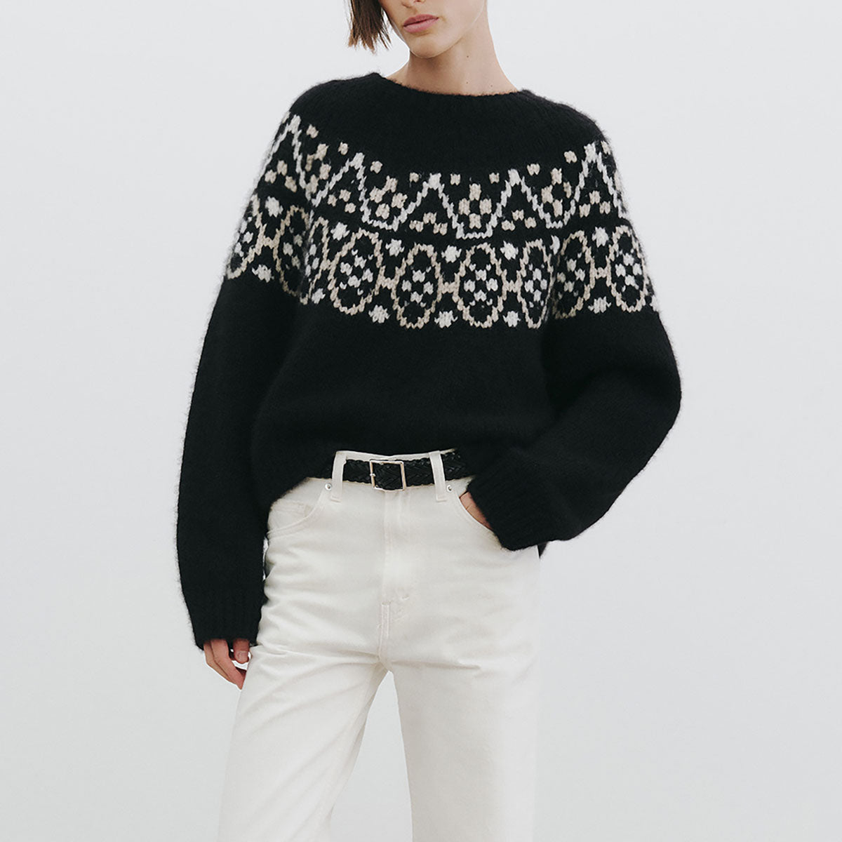Chrissy Cashmere Sweater in Black Fair Isle