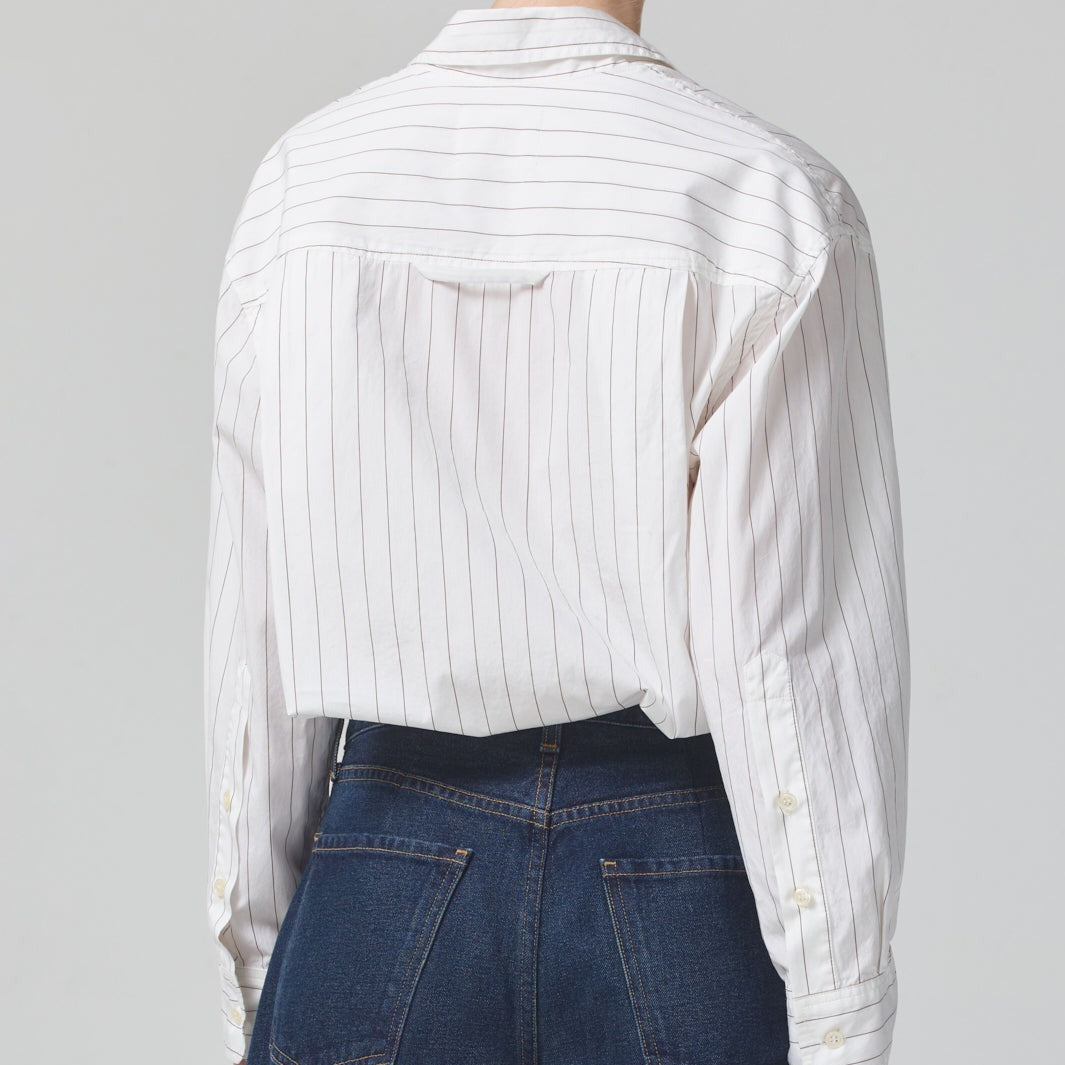 Kayla Blouse in Ivory and Chocolate Stripe