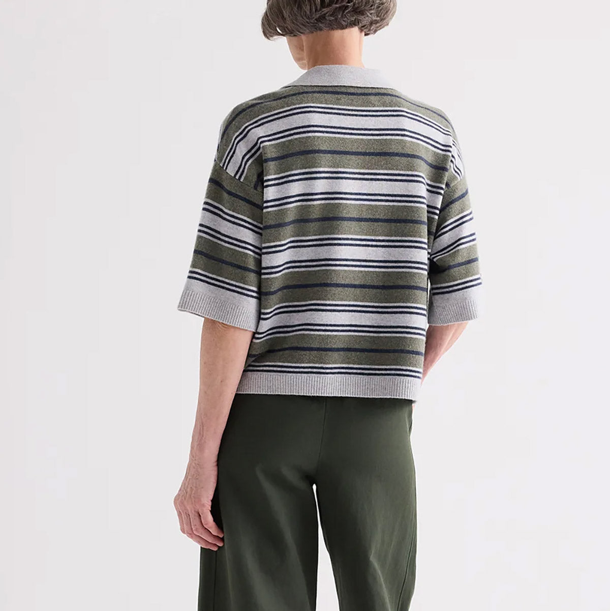 Short Sleeve Polo Sweater in Moss Multi