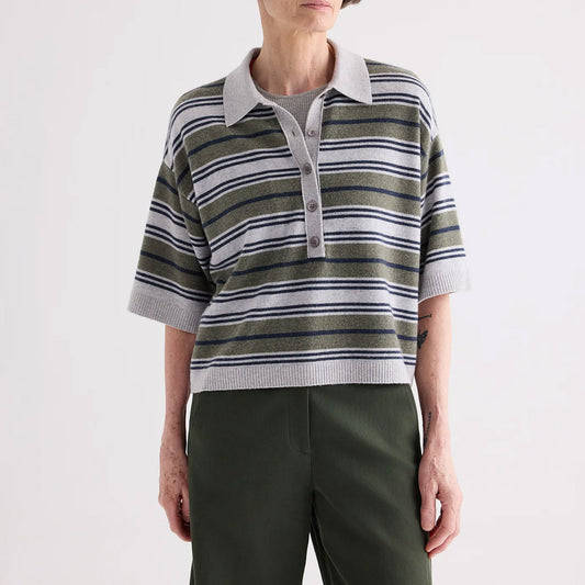 Short Sleeve Polo Sweater in Moss Multi