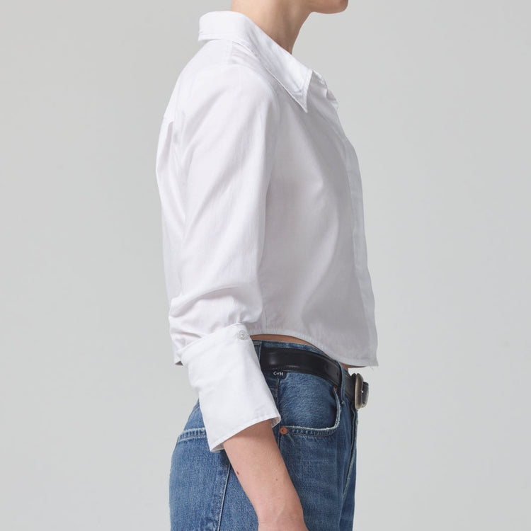 Bea Cropped Button Up in White