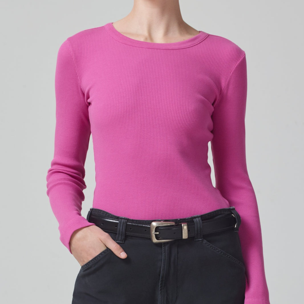 Adeline Ribbed Tee in Rosey