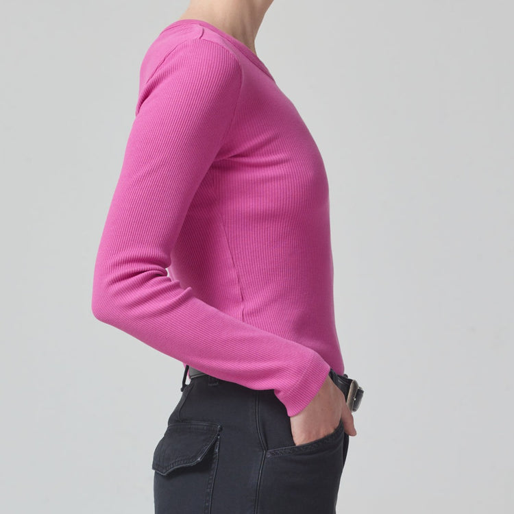 Adeline Ribbed Tee in Rosey