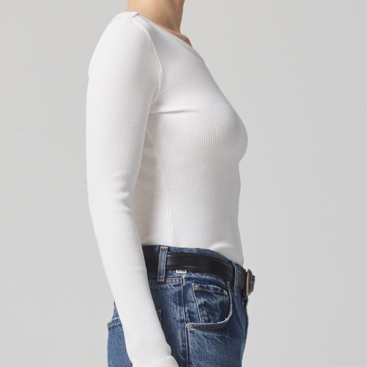 Adeline Ribbed Tee in Soft White