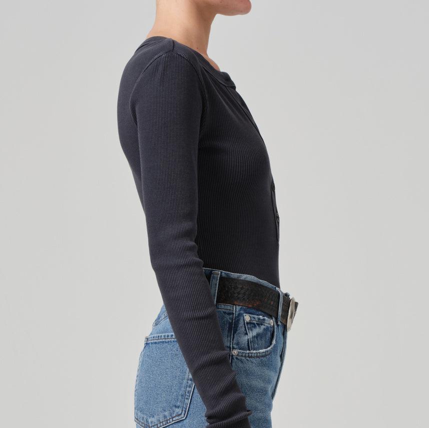 Varra Ribbed Henley in Charcoal Mineral