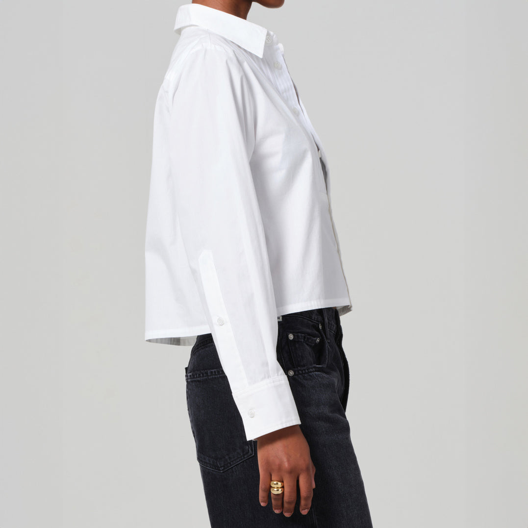 Fino Cropped Tuxedo Shirt in White