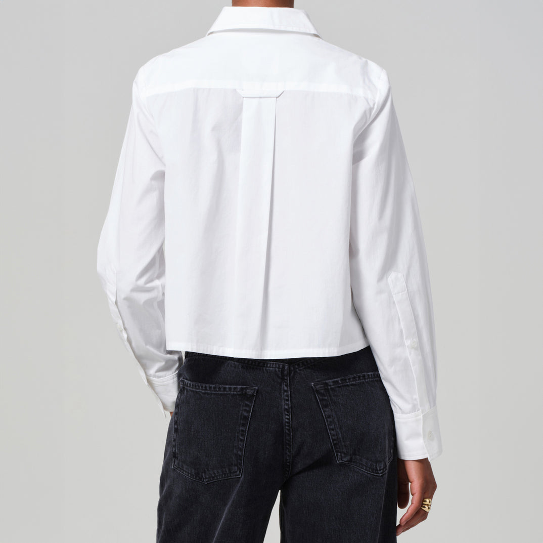 Fino Cropped Tuxedo Shirt in White