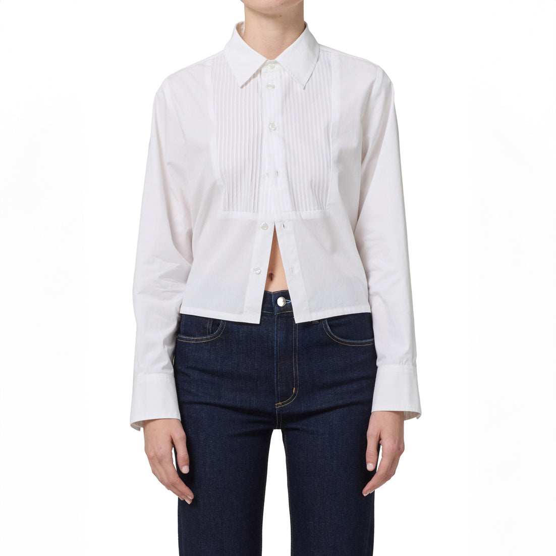 Fino Cropped Tuxedo Shirt in White