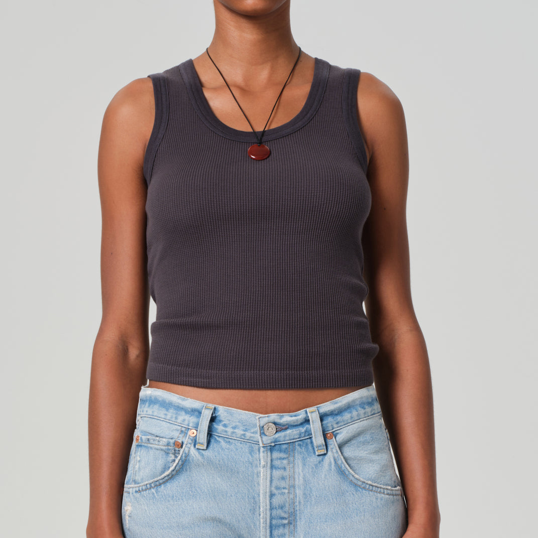 Inez Waffle Tank in Charcoal