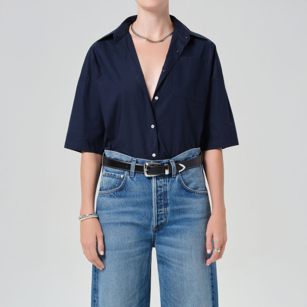 Frances Button Up in Navy and Cobalt