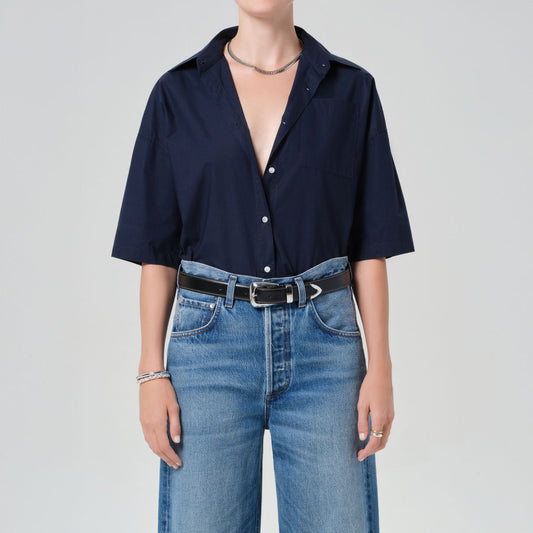 Frances Button Up in Navy and Cobalt