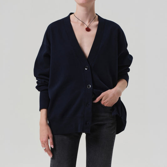 Fleece Cardigan in Navy