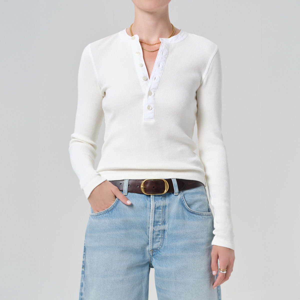 Drea Waffle Henley in Pashmina