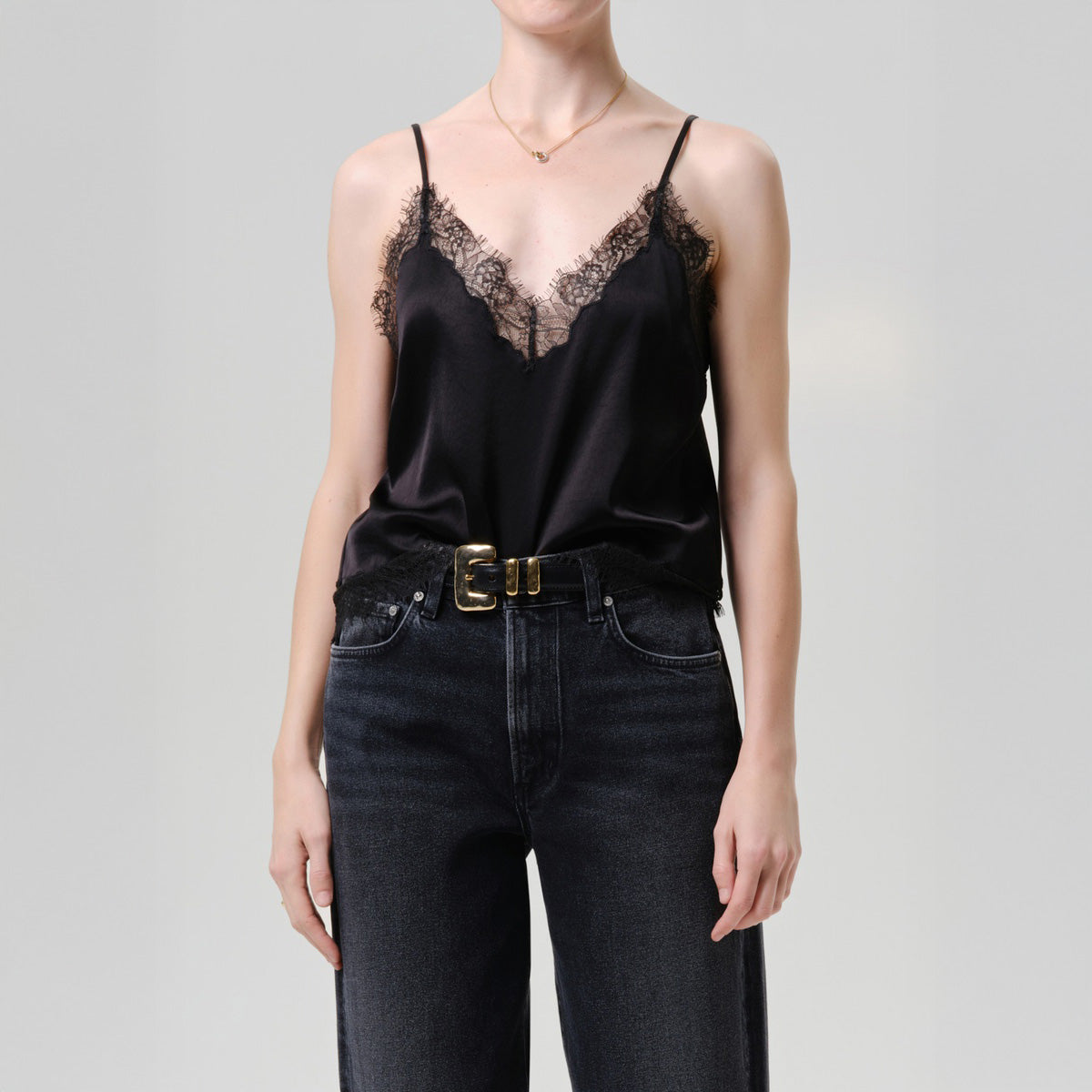 Lace Trimmed Cami in Black