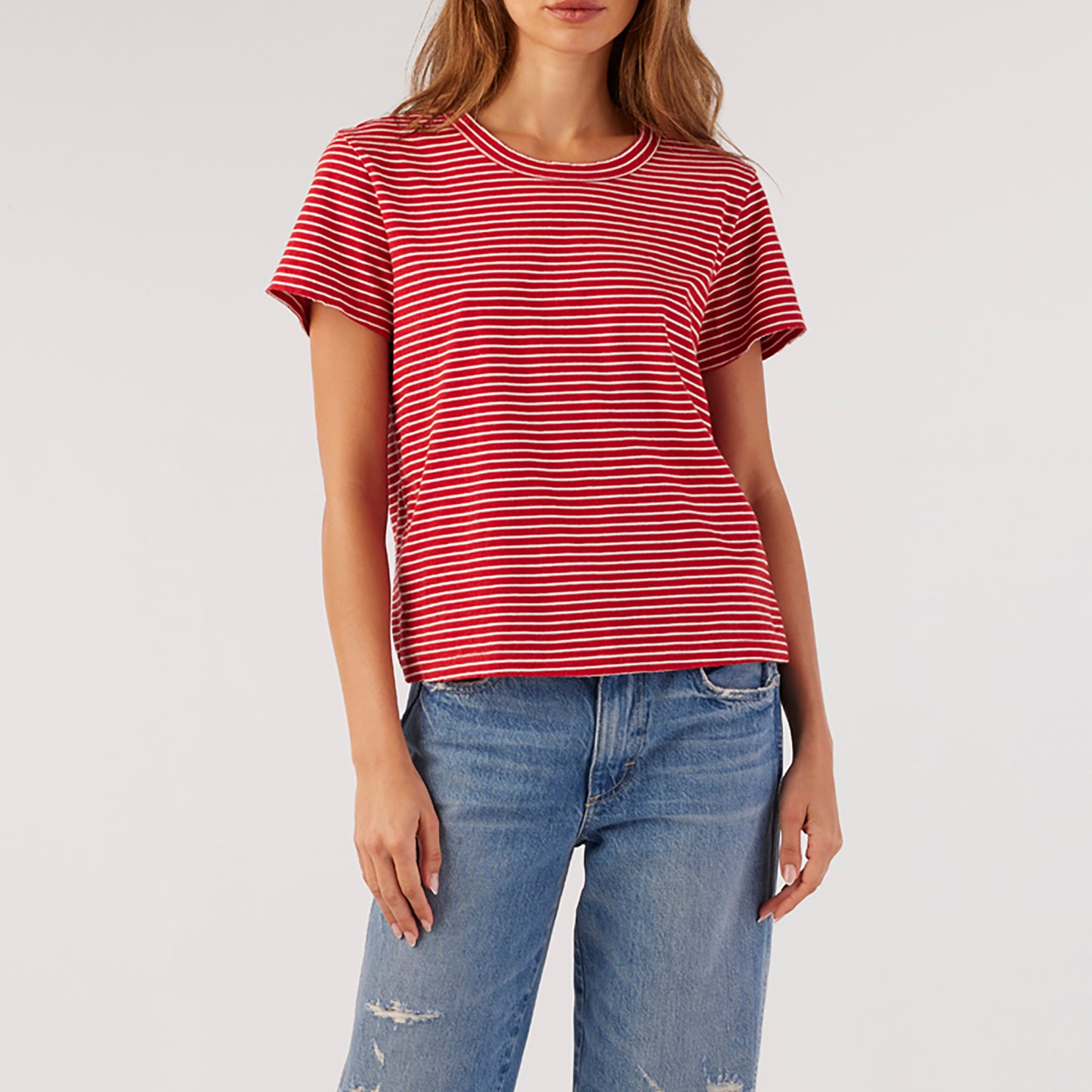 Love Tee in Cherry & Natural Stripe