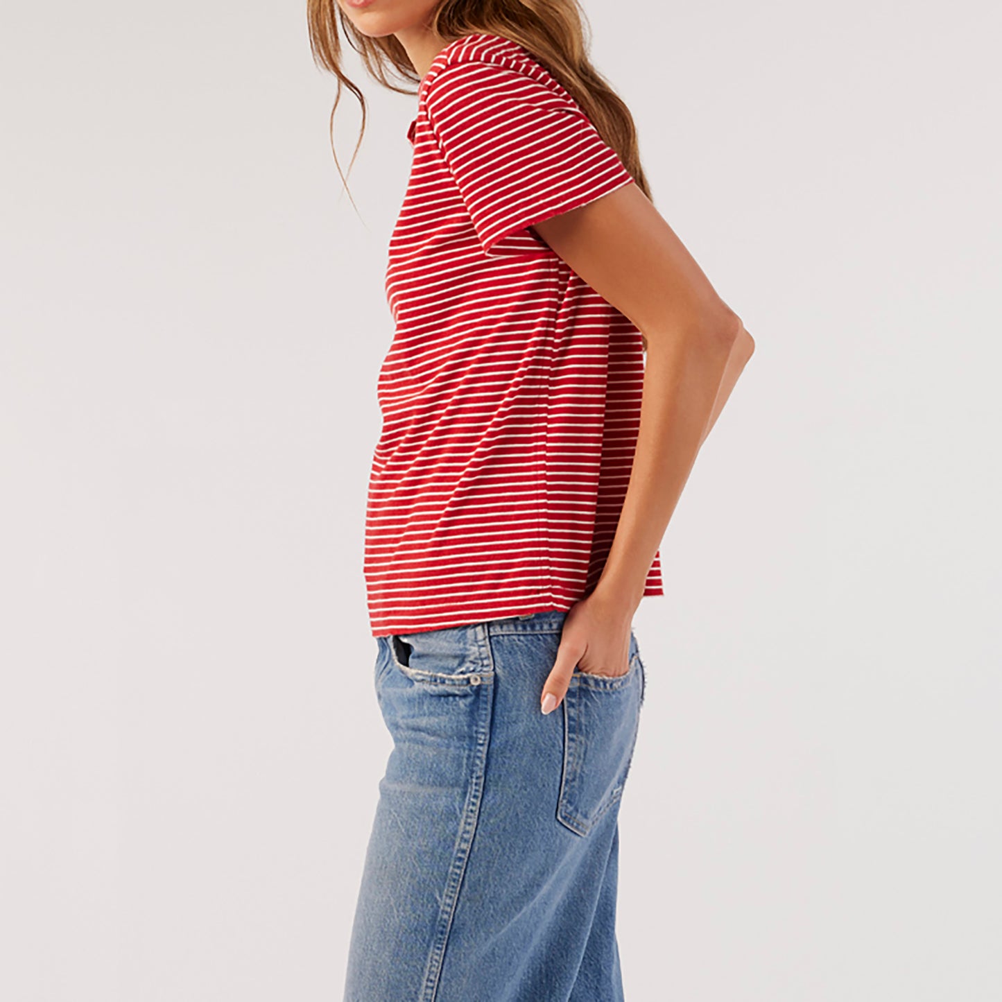 Love Tee in Cherry & Natural Stripe