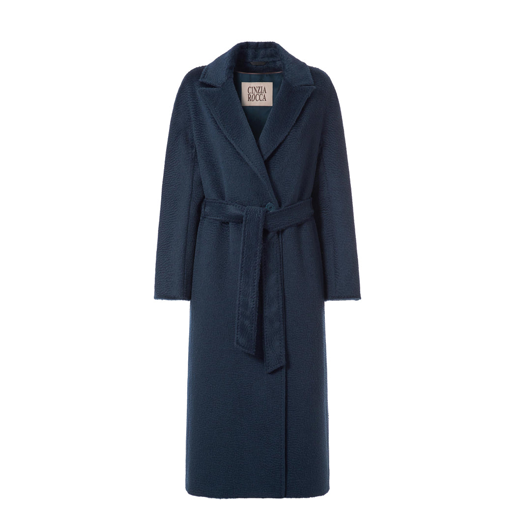 Belted Wrap Coat in Marine Blue