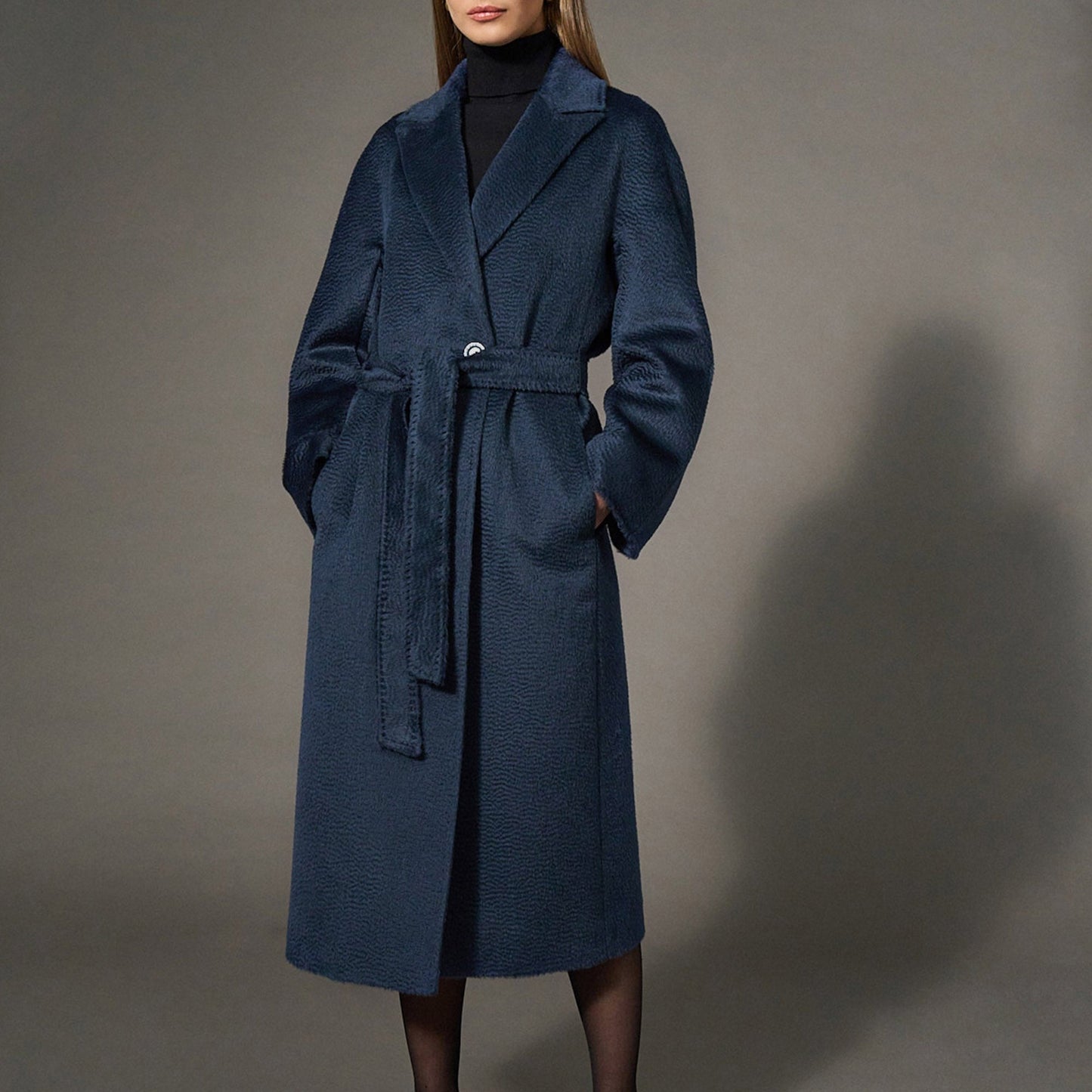 Belted Wrap Coat in Marine Blue