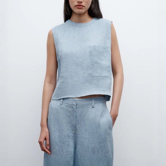 Cropped Muscle Tank in Light Indigo