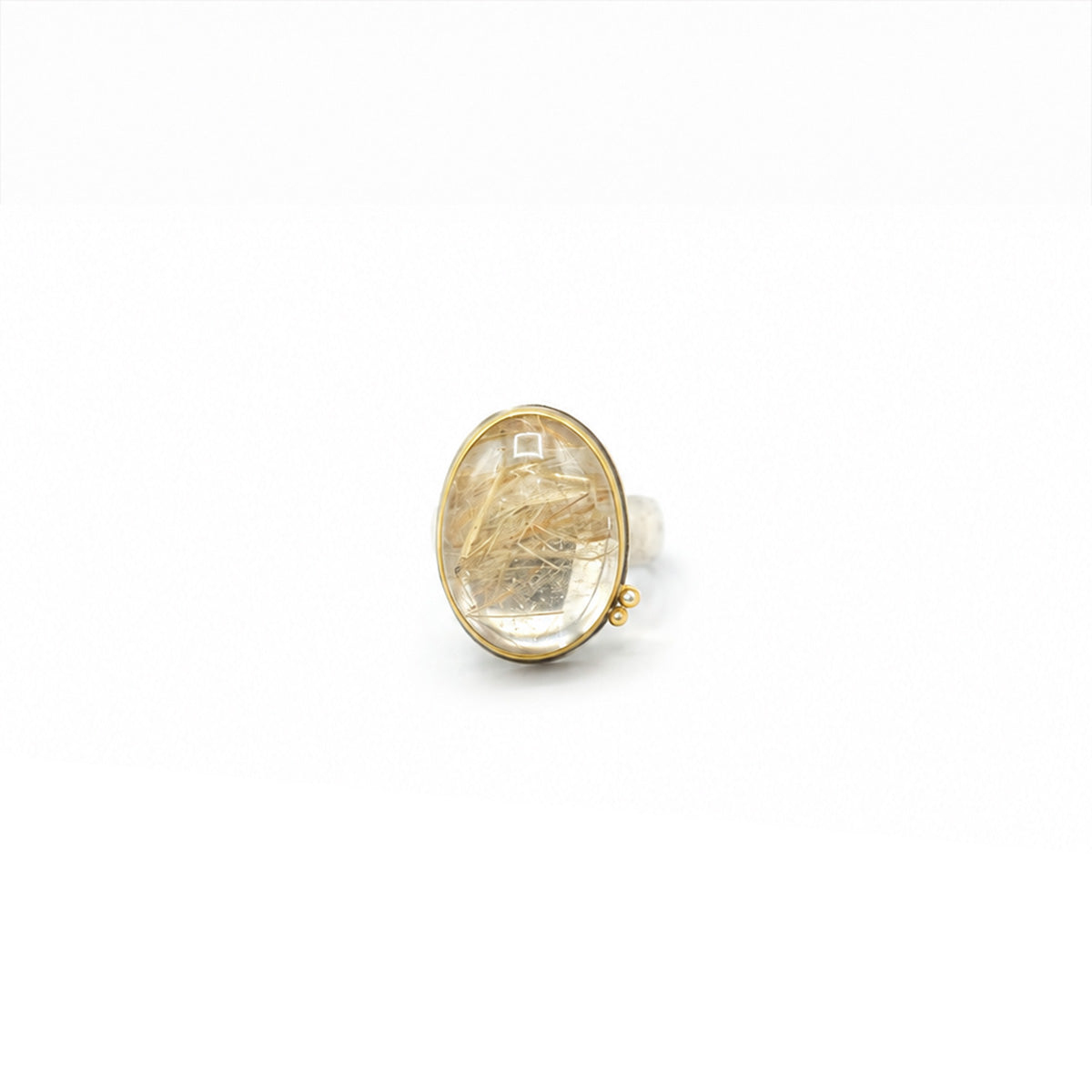 Rutilated Quartz Ring with Diamonds in 22K Yellow Gold