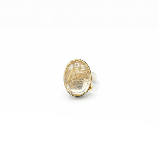 Rutilated Quartz Ring with Diamonds in 22K Yellow Gold