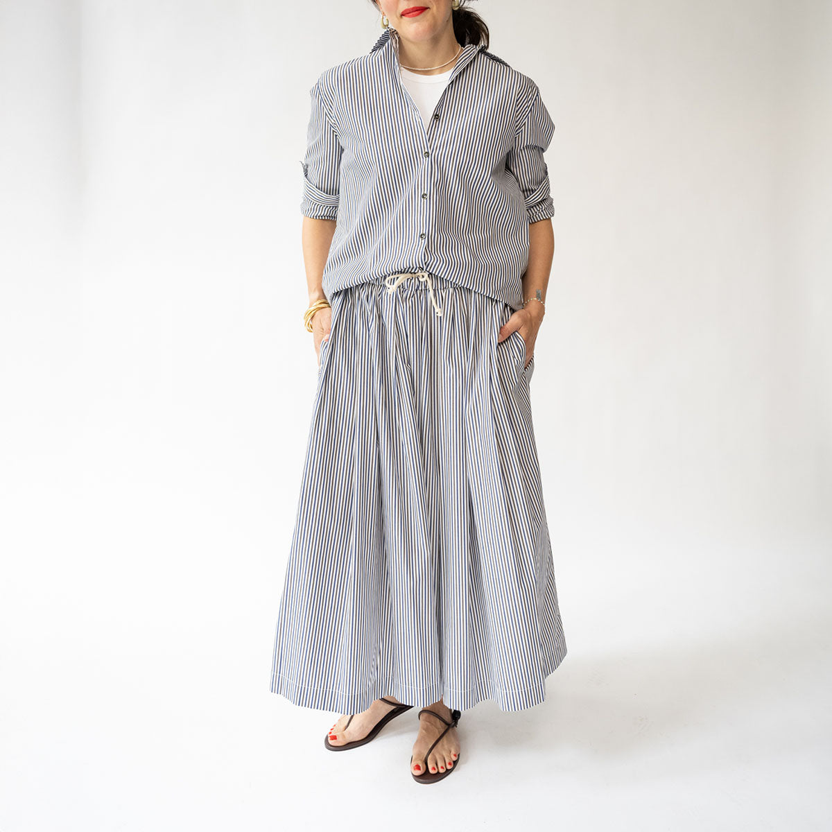 Lilia Skirt in Blue and Brown Stripe