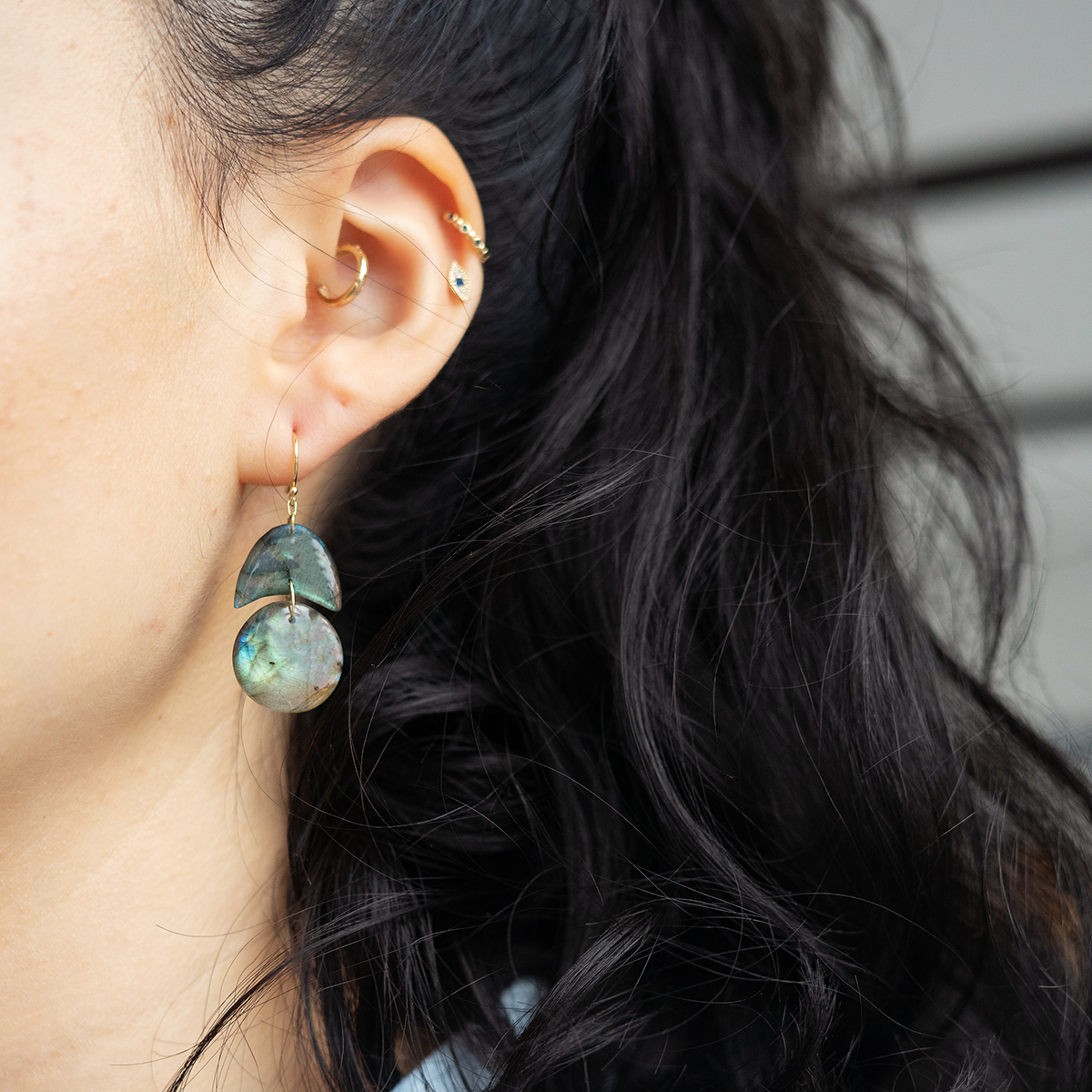 18k yellow gold Approximate length: 1.5" This earrings were made with hand cut stones in NYC ER723GGL