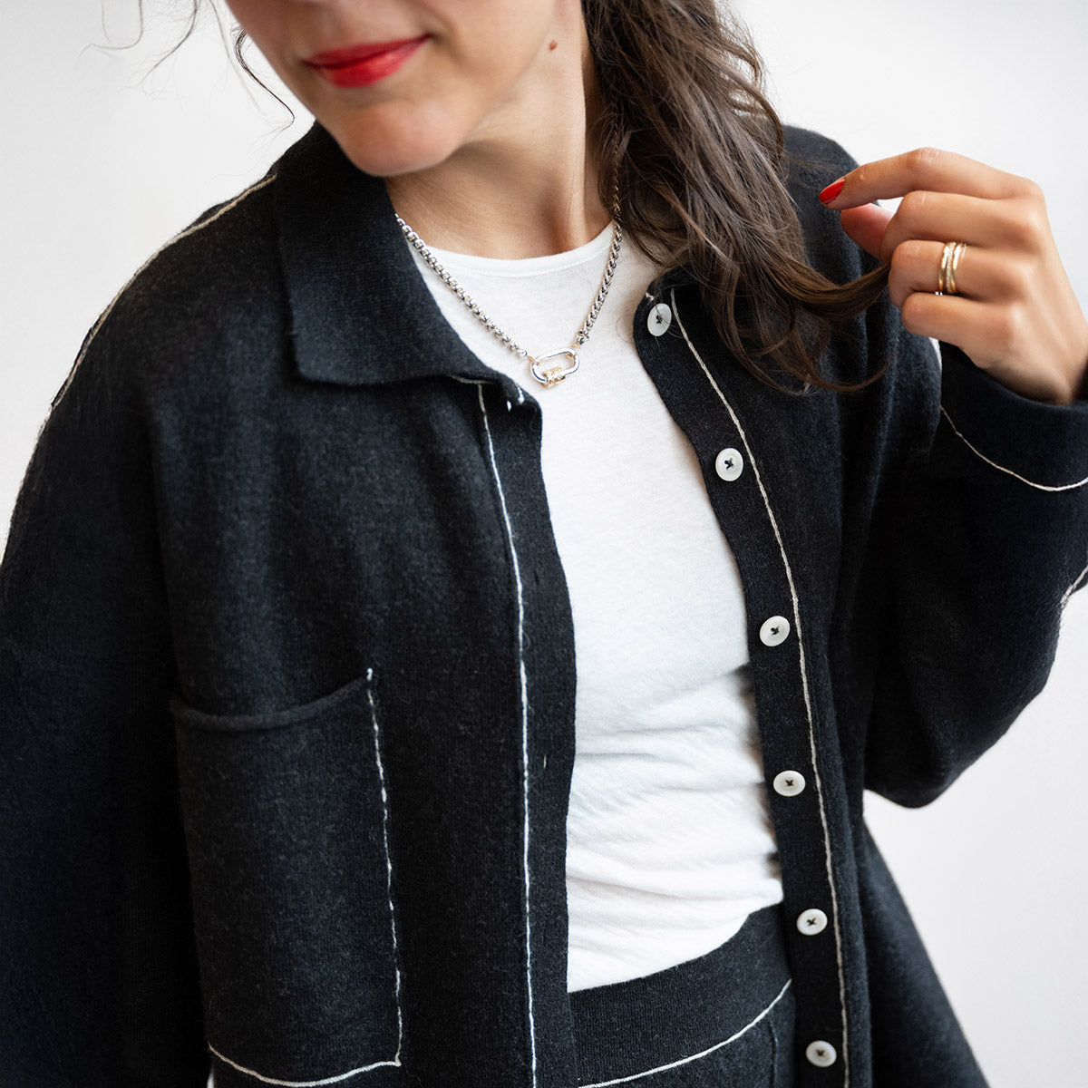Stitch Big Shirt in Black Melange