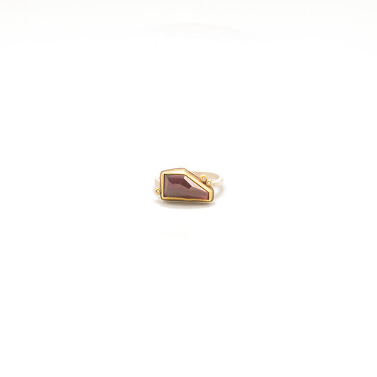 Rosecut Garnet Ring with Diamonds in 22K Yellow Gold