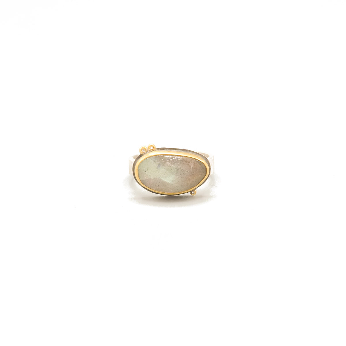 Rosecut Labradorite Ring with Diamonds in 22K Yellow Gold