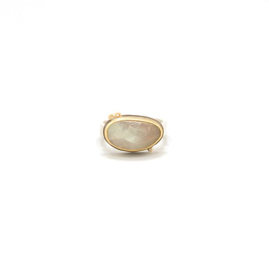 Rosecut Labradorite Ring with Diamonds in 22K Yellow Gold