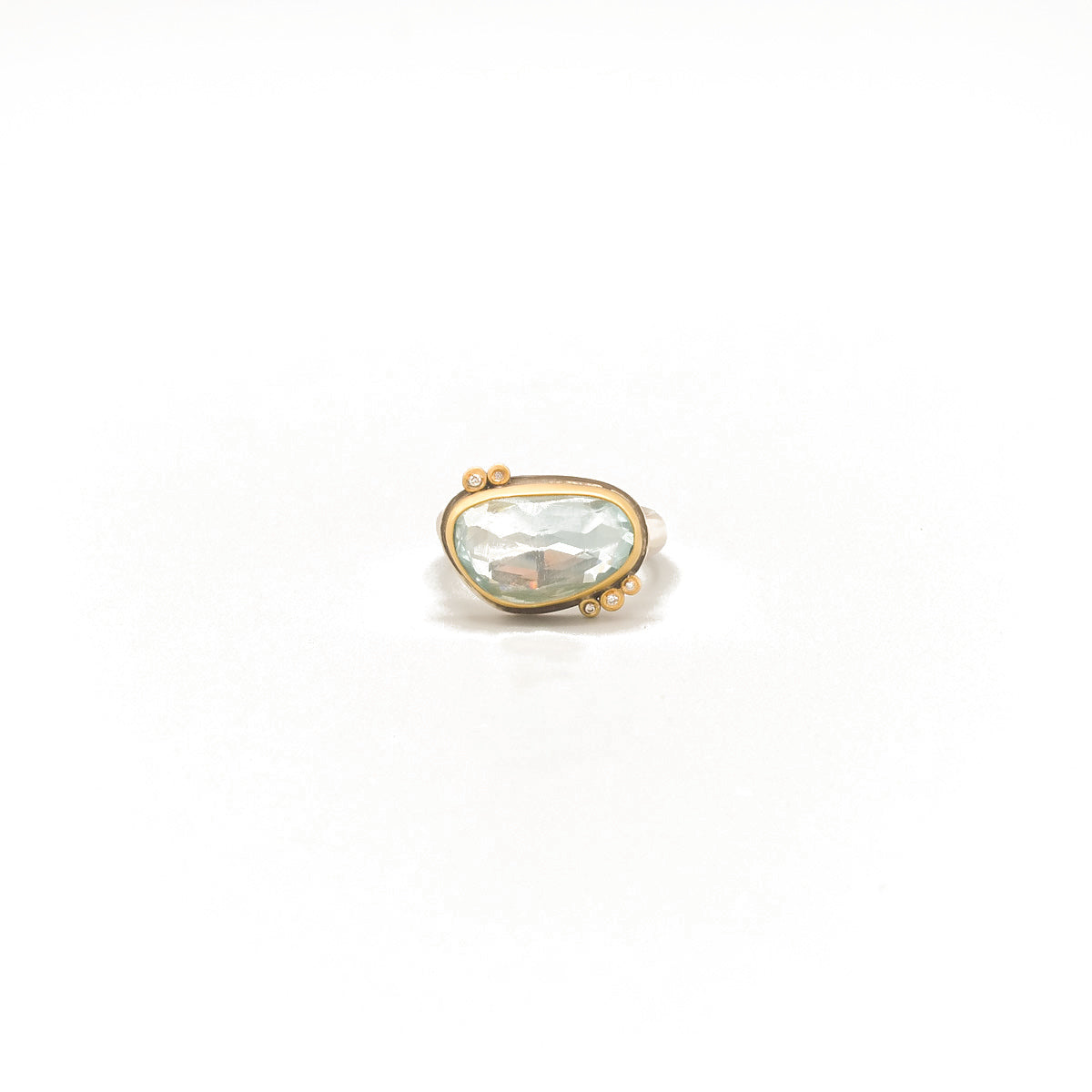 Rosecut Blue Topaz Ring with Diamonds in 22K Yellow Gold