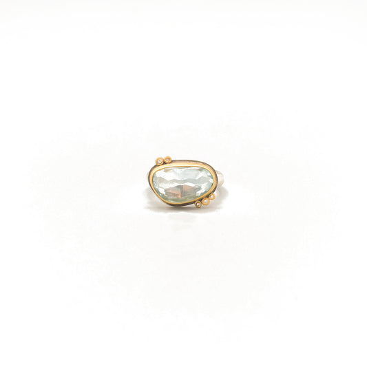 Rosecut Blue Topaz Ring with Diamonds in 22K Yellow Gold