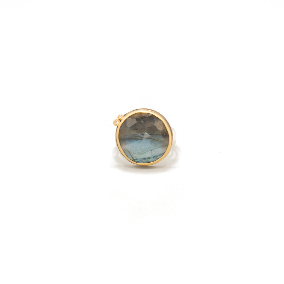 Round Rosecut Labradorite Ring with Diamonds in 22K Yellow Gold
