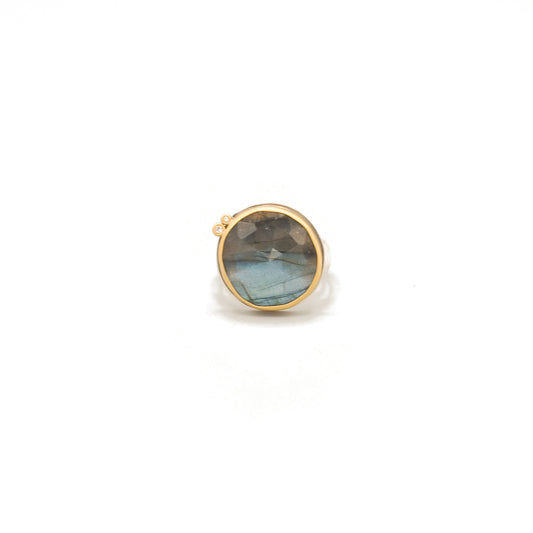 Round Rosecut Labradorite Ring with Diamonds in 22K Yellow Gold