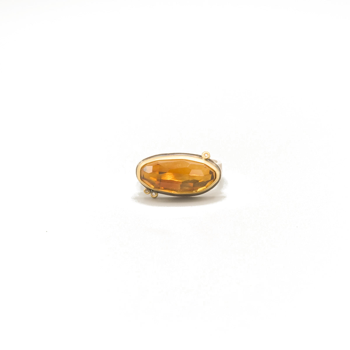 Rosecut Citrine Ring with Diamonds in 22K Yellow Gold