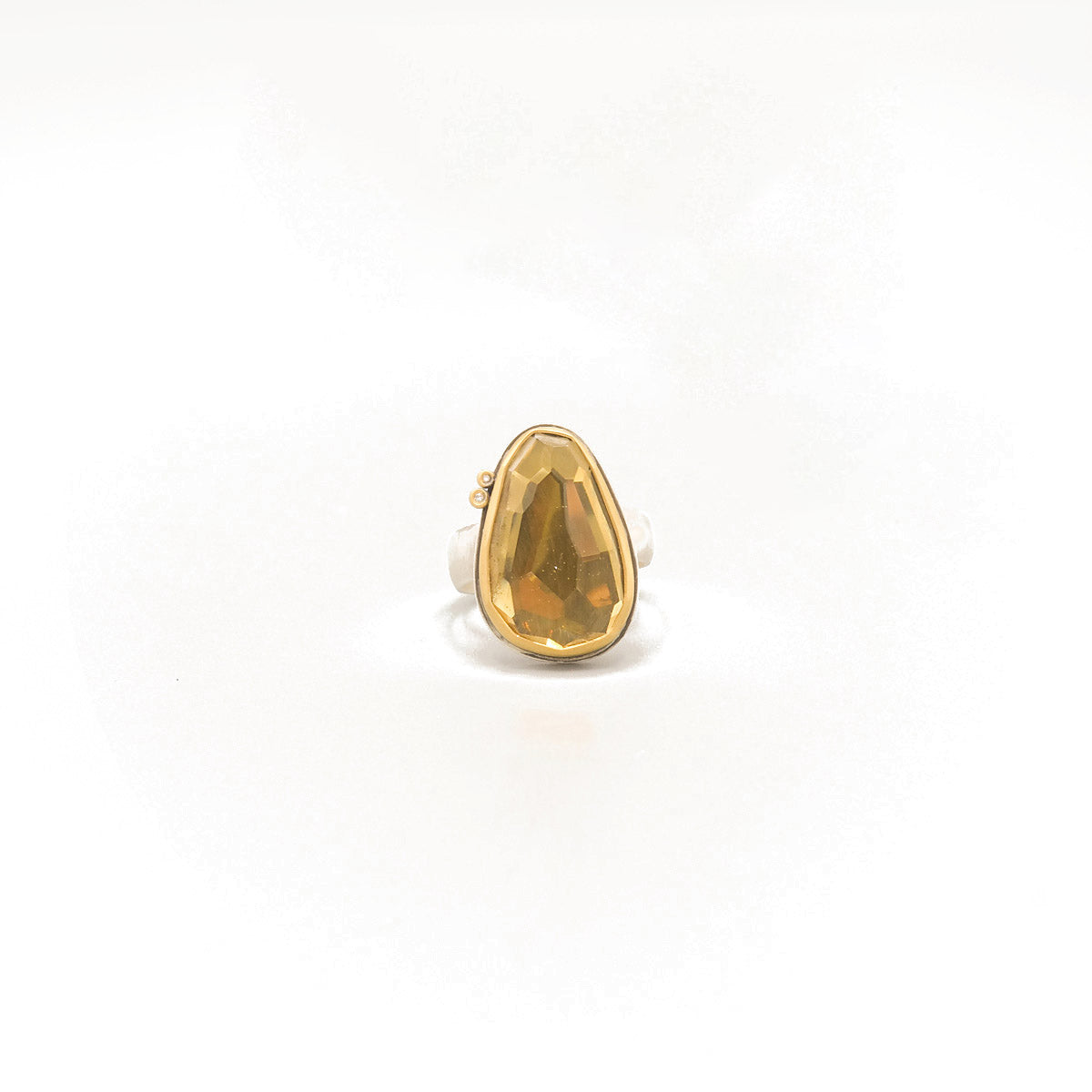 Rosecut Citrine Ring with Diamonds in 22K Yellow Gold
