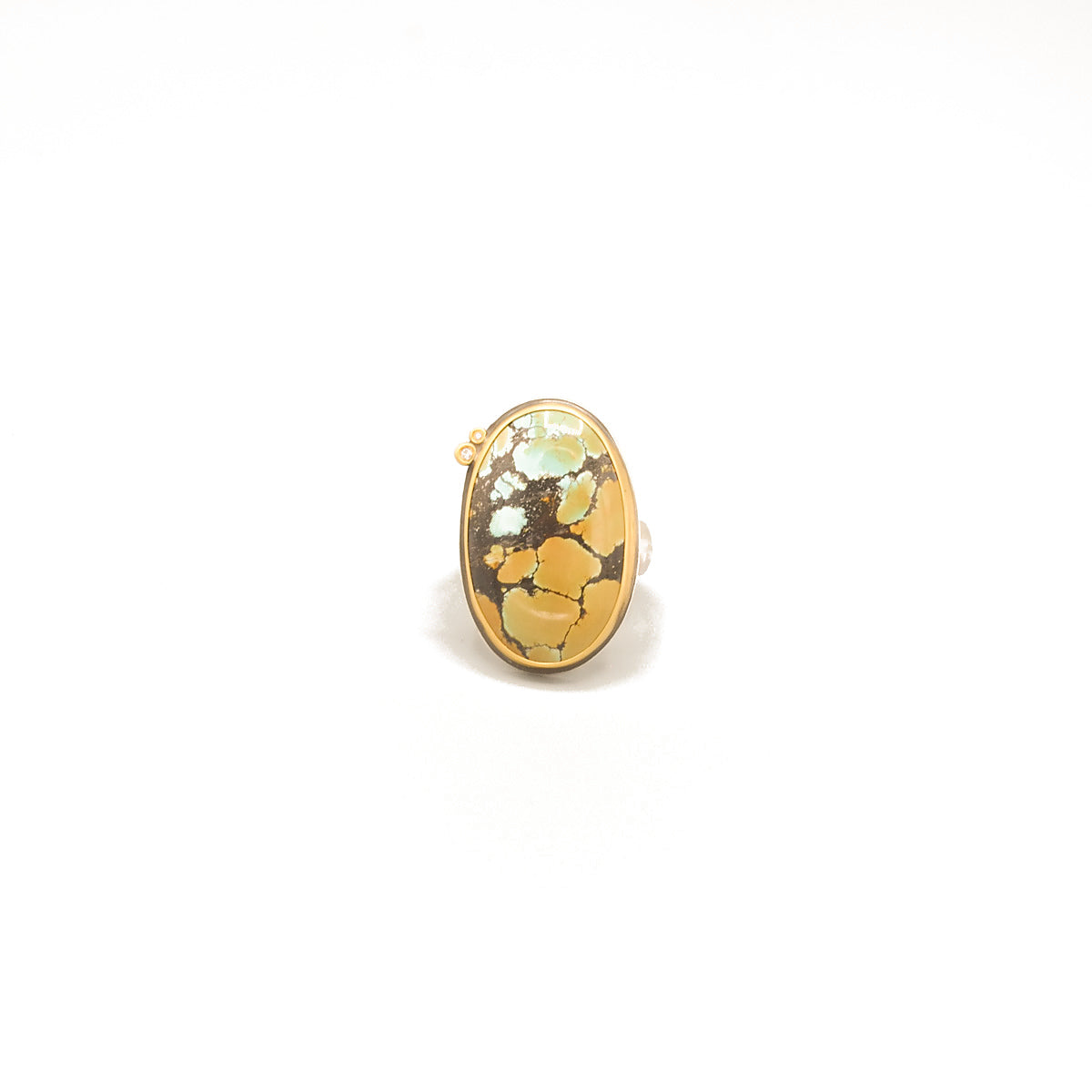 Oval Turquoise Ring with Diamonds in 22K Yellow Gold