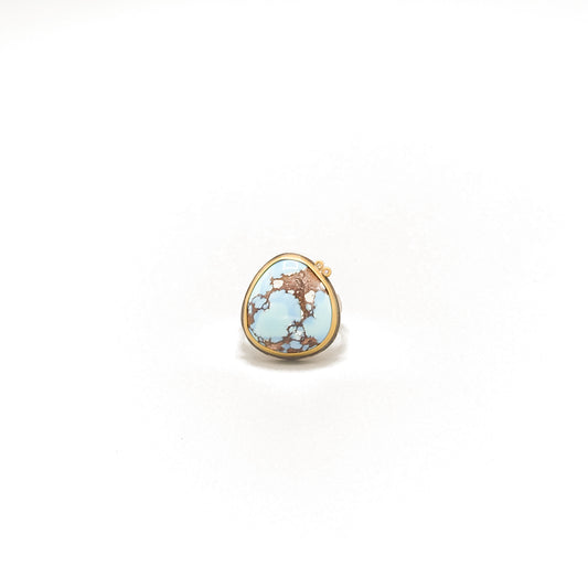 Blue Turquoise Ring with Diamonds in 22K Yellow Gold