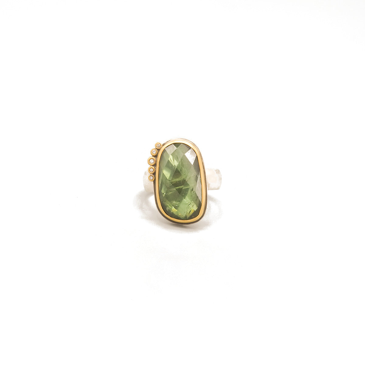 Rosecut Green Tourmaline Ring with Diamonds in 22K Yellow Gold
