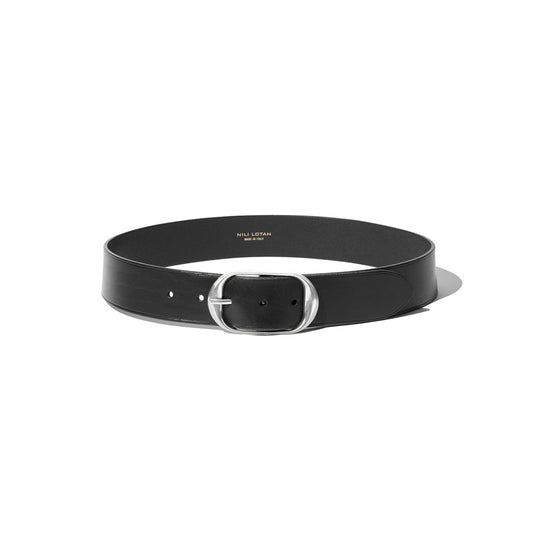 Nili Leather Belt in Black & Silver